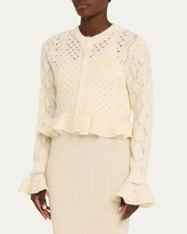 Chloé Open-Knit Ruffle Crewneck Cardigan | Thumbnail 8 Chloé Open-Knit Ruffle Crewneck Cardigan | Thumbnail 8