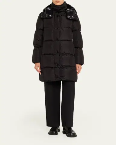 Moncler Litte Long Down Puffer Coat with Detachable Hood | Thumbnail 2 Moncler Litte Long Down Puffer Coat with Detachable Hood | Thumbnail 2