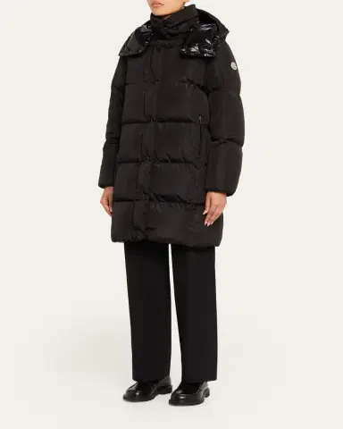 Moncler Litte Long Down Puffer Coat with Detachable Hood | Thumbnail 4 Moncler Litte Long Down Puffer Coat with Detachable Hood | Thumbnail 4