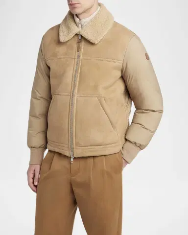 Moncler Men's Tonnay Leather and Down Quilted Jacket | Thumbnail 3 Moncler Men's Tonnay Leather and Down Quilted Jacket | Thumbnail 3