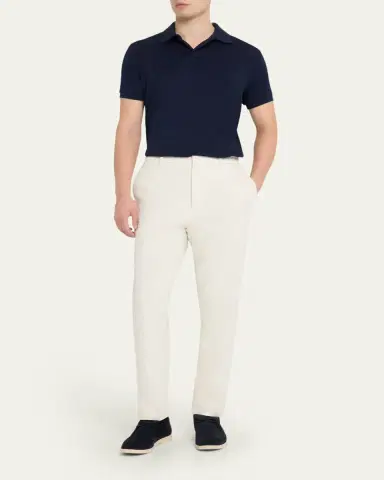Loro Piana Men's Jarno Cotton Straight Fit Flat-Front Pants | Thumbnail 2 Loro Piana Men's Jarno Cotton Straight Fit Flat-Front Pants | Thumbnail 2