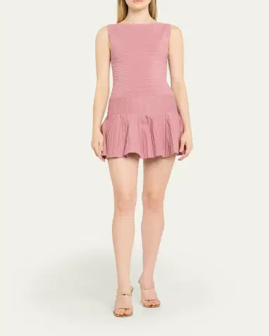 Retrofête Audrina Metallic Knit Godet-Skirt Sleeveless Mini Dress | Thumbnail 2 Retrofête Audrina Metallic Knit Godet-Skirt Sleeveless Mini Dress | Thumbnail 2