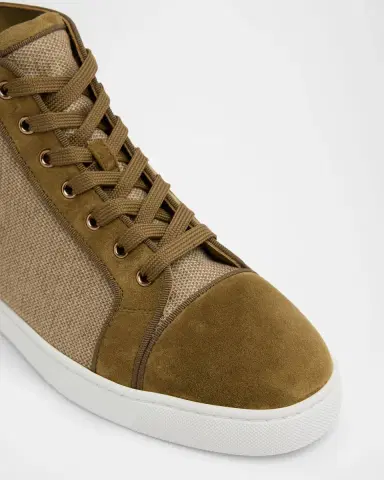 Christian Louboutin Men's Louis Textile and Suede Red-Sole High-Top Sneakers | Thumbnail 2 Christian Louboutin Men's Louis Textile and Suede Red-Sole High-Top Sneakers | Thumbnail 2