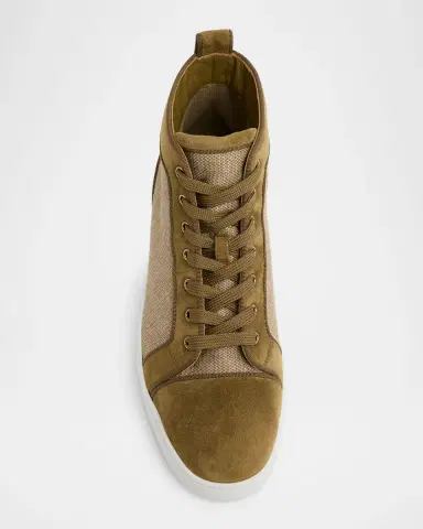Christian Louboutin Men's Louis Textile and Suede Red-Sole High-Top Sneakers | Thumbnail 3 Christian Louboutin Men's Louis Textile and Suede Red-Sole High-Top Sneakers | Thumbnail 3
