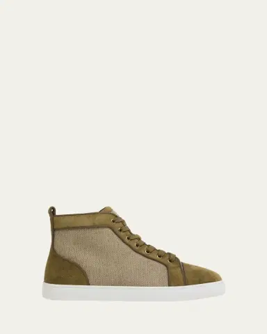 Christian Louboutin Men's Louis Textile and Suede Red-Sole High-Top Sneakers | Thumbnail 4 Christian Louboutin Men's Louis Textile and Suede Red-Sole High-Top Sneakers | Thumbnail 4