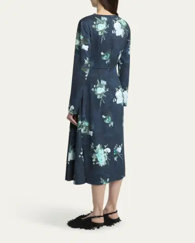 Erdem Floral Long-Sleeve Draped Midi Dress | Thumbnail 3 Erdem Floral Long-Sleeve Draped Midi Dress | Thumbnail 3