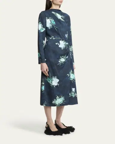 Erdem Floral Long-Sleeve Draped Midi Dress | Thumbnail 4 Erdem Floral Long-Sleeve Draped Midi Dress | Thumbnail 4