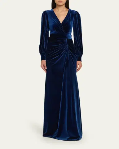 Badgley Mischka Pleated A-Line Velvet Gown | Thumbnail 2 Badgley Mischka Pleated A-Line Velvet Gown | Thumbnail 2