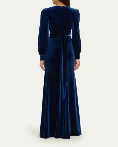 Badgley Mischka Pleated A-Line Velvet Gown | Thumbnail 3 Badgley Mischka Pleated A-Line Velvet Gown | Thumbnail 3