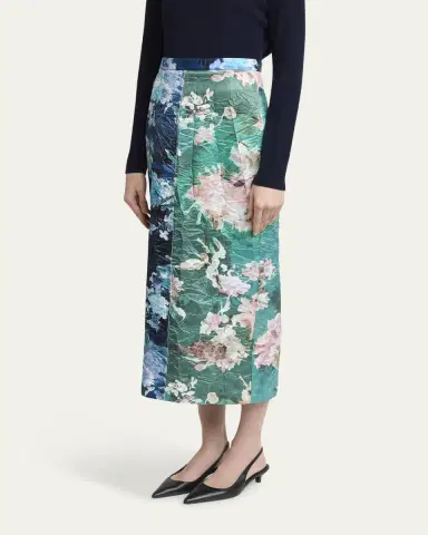Erdem Colorblock Floral Satin Midi Pencil Skirt | Thumbnail 4 Erdem Colorblock Floral Satin Midi Pencil Skirt | Thumbnail 4
