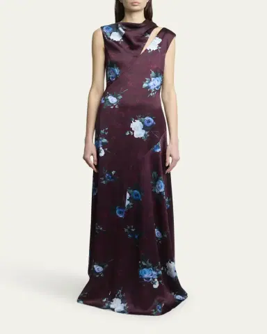 Erdem Floral Satin Slash-Cutout Sleeveless Gown | Thumbnail 2 Erdem Floral Satin Slash-Cutout Sleeveless Gown | Thumbnail 2