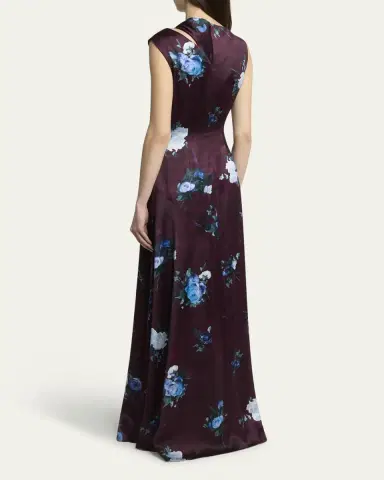 Erdem Floral Satin Slash-Cutout Sleeveless Gown | Thumbnail 3 Erdem Floral Satin Slash-Cutout Sleeveless Gown | Thumbnail 3