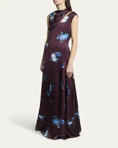 Erdem Floral Satin Slash-Cutout Sleeveless Gown | Thumbnail 4 Erdem Floral Satin Slash-Cutout Sleeveless Gown | Thumbnail 4