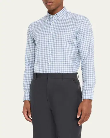 Bergdorf Goodman Men's Cotton Plaid Button-Collar Sport Shirt | Thumbnail 4 Bergdorf Goodman Men's Cotton Plaid Button-Collar Sport Shirt | Thumbnail 4