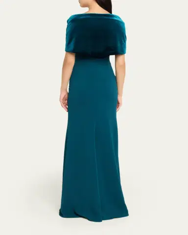 Badgley Mischka A-Line Sweetheart Gown with Velvet Cape | Thumbnail 3 Badgley Mischka A-Line Sweetheart Gown with Velvet Cape | Thumbnail 3
