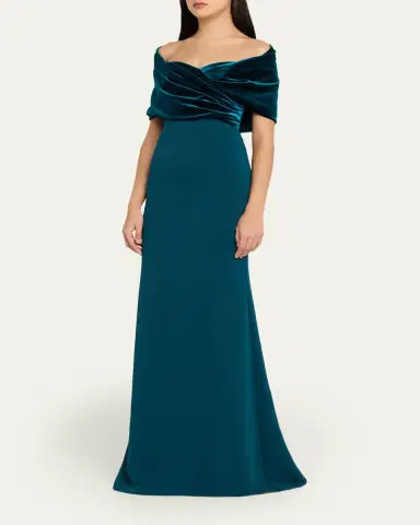 Badgley Mischka A-Line Sweetheart Gown with Velvet Cape | Thumbnail 4 Badgley Mischka A-Line Sweetheart Gown with Velvet Cape | Thumbnail 4