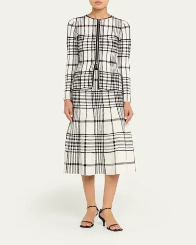 Brandon Maxwell Rory Check Flare Midi Skirt | Thumbnail 2 Brandon Maxwell Rory Check Flare Midi Skirt | Thumbnail 2