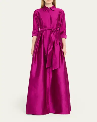 Rickie Freeman for Teri Jon 3/4-Sleeve Taffeta Shirtdress Gown | Thumbnail 2 Rickie Freeman for Teri Jon 3/4-Sleeve Taffeta Shirtdress Gown | Thumbnail 2