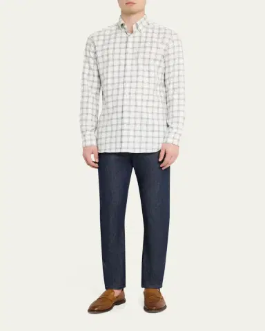 Bergdorf Goodman Men's Cotton-Cashmere Windowpane Classic Fit Button-Down Shirt | Thumbnail 2 Bergdorf Goodman Men's Cotton-Cashmere Windowpane Classic Fit Button-Down Shirt | Thumbnail 2