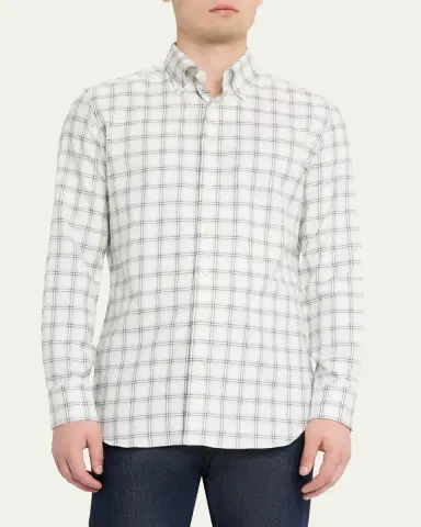 Bergdorf Goodman Men's Cotton-Cashmere Windowpane Classic Fit Button-Down Shirt | Thumbnail 4 Bergdorf Goodman Men's Cotton-Cashmere Windowpane Classic Fit Button-Down Shirt | Thumbnail 4