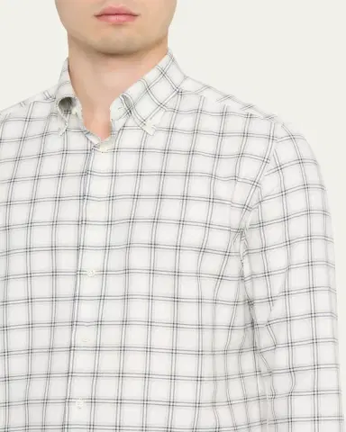Bergdorf Goodman Men's Cotton-Cashmere Windowpane Classic Fit Button-Down Shirt | Thumbnail 5 Bergdorf Goodman Men's Cotton-Cashmere Windowpane Classic Fit Button-Down Shirt | Thumbnail 5