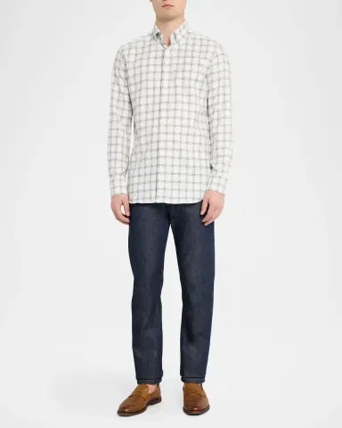 Bergdorf Goodman Men's Cotton-Cashmere Windowpane Classic Fit Button-Down Shirt | Thumbnail 6 Bergdorf Goodman Men's Cotton-Cashmere Windowpane Classic Fit Button-Down Shirt | Thumbnail 6