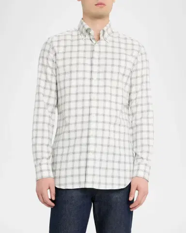Bergdorf Goodman Men's Cotton-Cashmere Windowpane Classic Fit Button-Down Shirt | Thumbnail 8 Bergdorf Goodman Men's Cotton-Cashmere Windowpane Classic Fit Button-Down Shirt | Thumbnail 8