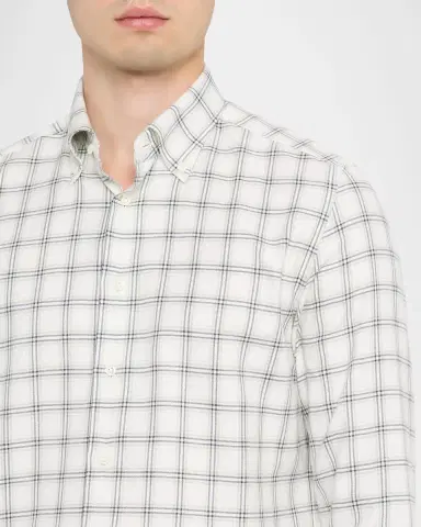 Bergdorf Goodman Men's Cotton-Cashmere Windowpane Classic Fit Button-Down Shirt | Thumbnail 9 Bergdorf Goodman Men's Cotton-Cashmere Windowpane Classic Fit Button-Down Shirt | Thumbnail 9