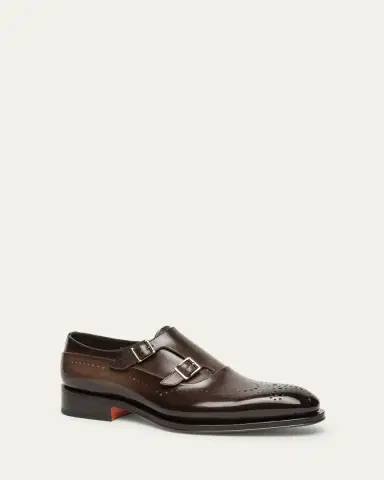 Santoni Men's Kaj Brogue Leather Double-Buckle Monk Strap Loafers | Thumbnail 2 Santoni Men's Kaj Brogue Leather Double-Buckle Monk Strap Loafers | Thumbnail 2