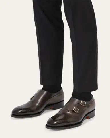 Santoni Men's Kaj Brogue Leather Double-Buckle Monk Strap Loafers | Thumbnail 3 Santoni Men's Kaj Brogue Leather Double-Buckle Monk Strap Loafers | Thumbnail 3