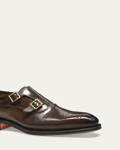 Santoni Men's Kaj Brogue Leather Double-Buckle Monk Strap Loafers | Thumbnail 4 Santoni Men's Kaj Brogue Leather Double-Buckle Monk Strap Loafers | Thumbnail 4