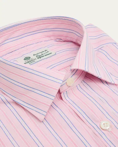Borrelli Men's Cotton Fine-Stripe Point Collar Dress Shirt | Thumbnail 2 Borrelli Men's Cotton Fine-Stripe Point Collar Dress Shirt | Thumbnail 2