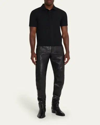 Saint Laurent Men's Embroidered Cassandre Cotton Polo Shirt | Thumbnail 2 Saint Laurent Men's Embroidered Cassandre Cotton Polo Shirt | Thumbnail 2