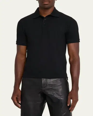 Saint Laurent Men's Embroidered Cassandre Cotton Polo Shirt | Thumbnail 4 Saint Laurent Men's Embroidered Cassandre Cotton Polo Shirt | Thumbnail 4