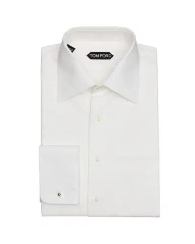 Tom Ford Men's Poplin Piquet French Cuff Dress Shirt | Thumbnail 1 Tom Ford Men's Poplin Piquet French Cuff Dress Shirt | Thumbnail 1
