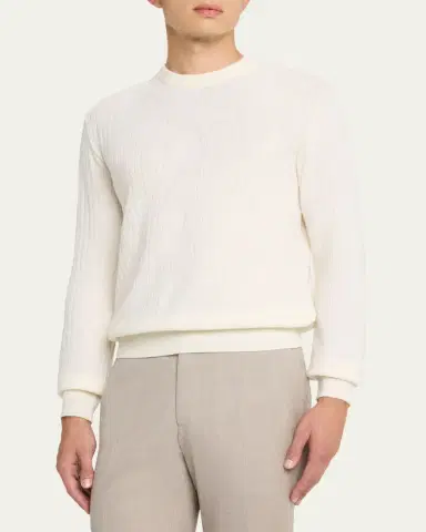 Brioni Men's Wool and Cashmere Cable Knit Crewneck Sweater | Thumbnail 4 Brioni Men's Wool and Cashmere Cable Knit Crewneck Sweater | Thumbnail 4
