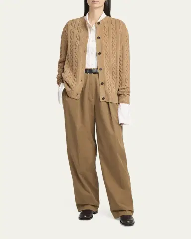 THE ROW Loneke Cable Knit Crewneck Cardigan | Thumbnail 2 THE ROW Loneke Cable Knit Crewneck Cardigan | Thumbnail 2