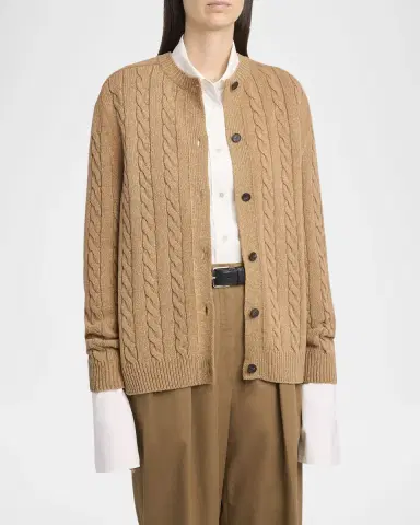 THE ROW Loneke Cable Knit Crewneck Cardigan | Thumbnail 7 THE ROW Loneke Cable Knit Crewneck Cardigan | Thumbnail 7