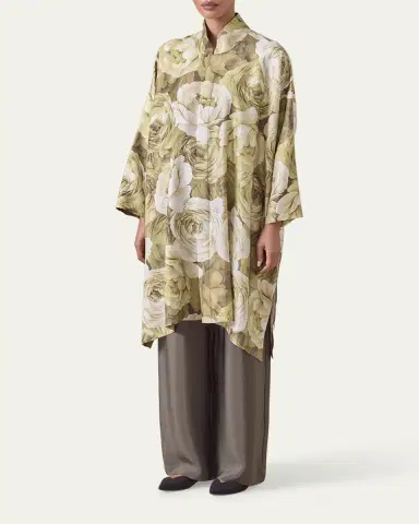Eskandar Wide A-Line Shirt With Chinese Collar and Slits (Very Long Length) | Thumbnail 3 Eskandar Wide A-Line Shirt With Chinese Collar and Slits (Very Long Length) | Thumbnail 3