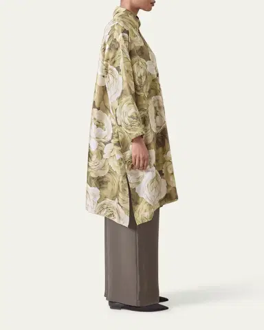 Eskandar Wide A-Line Shirt With Chinese Collar and Slits (Very Long Length) | Thumbnail 4 Eskandar Wide A-Line Shirt With Chinese Collar and Slits (Very Long Length) | Thumbnail 4