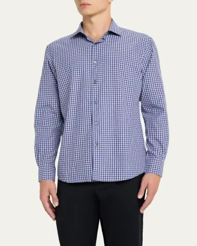 ZEGNA Men's Petite Check Cotton Button-Down Shirt | Thumbnail 4 ZEGNA Men's Petite Check Cotton Button-Down Shirt | Thumbnail 4