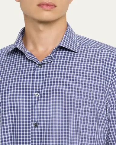 ZEGNA Men's Petite Check Cotton Button-Down Shirt | Thumbnail 5 ZEGNA Men's Petite Check Cotton Button-Down Shirt | Thumbnail 5