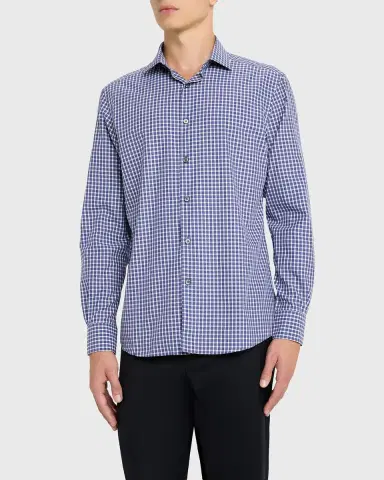 ZEGNA Men's Petite Check Cotton Button-Down Shirt | Thumbnail 8 ZEGNA Men's Petite Check Cotton Button-Down Shirt | Thumbnail 8