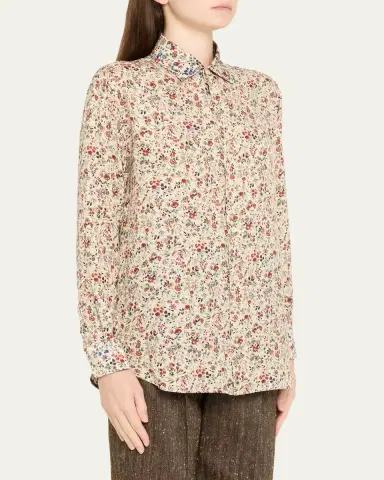 Loro Piana Thea Floral-Print Silk Button-Down Shirt | Thumbnail 4 Loro Piana Thea Floral-Print Silk Button-Down Shirt | Thumbnail 4