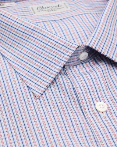 Charvet Men's Cotton Micro-Check Point Collar Slim Dress Shirt | Thumbnail 2 Charvet Men's Cotton Micro-Check Point Collar Slim Dress Shirt | Thumbnail 2