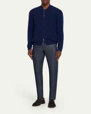 Bergdorf Goodman Men's Wool Full-Zip Baseball-Collar Sweater | Thumbnail 2 Bergdorf Goodman Men's Wool Full-Zip Baseball-Collar Sweater | Thumbnail 2