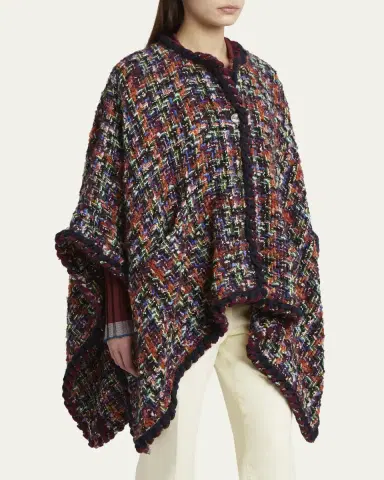 Etro Multicolor Tweed Wool-Mohair Blend Cape | Thumbnail 4 Etro Multicolor Tweed Wool-Mohair Blend Cape | Thumbnail 4