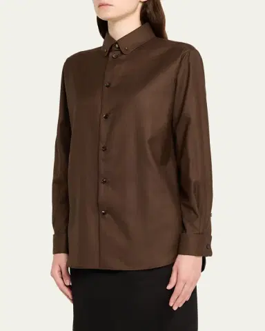 Loro Piana Thea Collar-Pin Wool Button-Down Shirt | Thumbnail 4 Loro Piana Thea Collar-Pin Wool Button-Down Shirt | Thumbnail 4