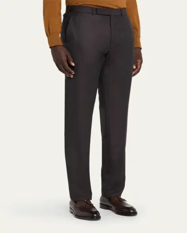 ZEGNA Men's Trofeo Wool Straight Fit Flat-Front Pants | Thumbnail 4 ZEGNA Men's Trofeo Wool Straight Fit Flat-Front Pants | Thumbnail 4