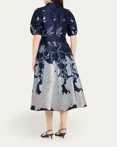 Rickie Freeman for Teri Jon Puff-Sleeve Floral Jacquard Midi Shirtdress | Thumbnail 3 Rickie Freeman for Teri Jon Puff-Sleeve Floral Jacquard Midi Shirtdress | Thumbnail 3